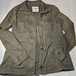 Utility Jacket Army Green SMALL  Zip Up Snap Button